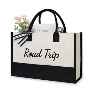 TOPDesign Canvas Tote Bag for Beach Road Trip Weekend Getaway Holiday Vacation Picnic, Creative Gifts for Women Friend Her, Personalized Birthday Present