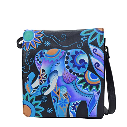 Anna by Anuschka Womens Anna Anuschka Hand Painted Women s Genuine Leather Large Flap Crossbody Blue Elephant, Blue Elephant, One Size US | The Storepaperoomates Retail Market - Fast Affordable Shopping