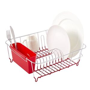 Sweet Home Collection 2 Piece Dish Drying Rack Set Drainer with Utensil Holder Simple Easy to Use Fits in Most Sinks, 14.5″ x 13″ x 5.25″, Red