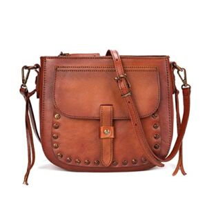 Montana West Crossbody Bags for Women Medium Size Genuine Leather Crossbody Handbags Travel Purse Multi Pockets with Zipper Brown MWG02-9065BR