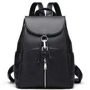 Genuine Leather Backpack Purse for Women Black Fashion Backpack (Black)