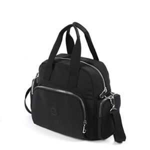 2 IN 1 Womens Nylon Casual Tote Bag Backpack Crossbody Shoulder Bag Handbag With Adjustable Strap Waterproof (Black)