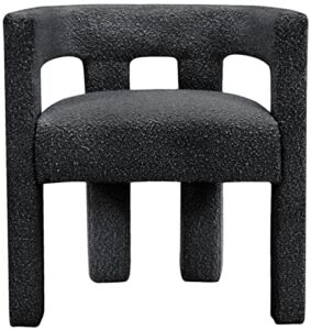 Meridian Furniture Athena Collection Modern | Contemporary Boucle Fabric Upholstered Accent | Dining Chair, 25″ W x 21″ D x 27″ H, Black