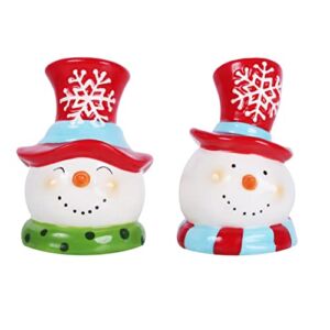 Christmas Holiday Salt and Pepper Shaker Set – Snowman and Santa (Red Hat Snowman)
