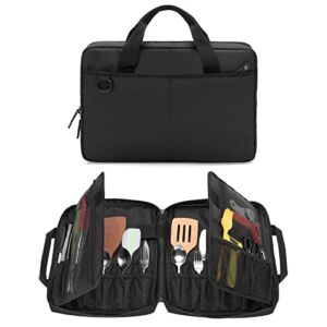 SAMDEW Chef Knife Bag with 20+ Slots, Professional Chef Storage Case with Lockhole & Multiple Pockets, Knife Carrier Travel Knife Roll Bag for Kitchen Tools & Chef Utensils, Patent Pending, Bag Only
