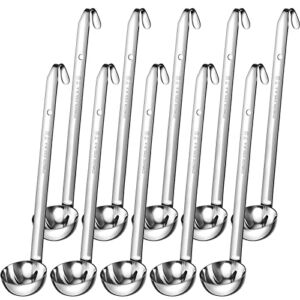 10 Pieces Stainless Steel Ladle with Pouring Rim Soup Handle Ladle Metal Sturdy Measured Ladles Serving Spoons with Long Hook Handles for Cooking Soup Sauce Kitchen Stirring Restaurants Home (2 Oz)