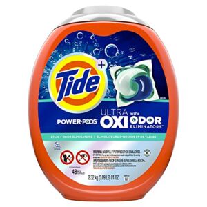 Tide Ultra OXI Power PODS With Odor Eliminators Laundry Detergent Soap Pods, For Visible And Invisible Dirt, 48 Count