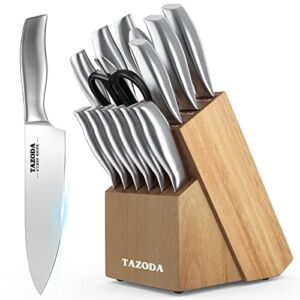 Knife Sets for Kitchen with Block, 15 Pieces Kitchen Knife Set, German Stainless Steel Knives Set for Kitchen, Dishwasher Safe Knife Block Set, Knife Set with Sharpener, Professional Chef Knife