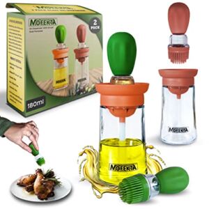 MOFEKTA Oil Dispenser With Brush 2 Pack Olive Dispenser Bottle With Silicone Brush 2 in 1 For Cooking – Kitchen Glass Dropper Measuring Container For BBQ Grilling Baking Frying And Marinating