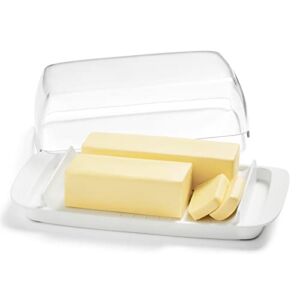 Lifewit Large Butter Dish with Lid for Countertop 8oz, Plastic Wide 2 Stick Double Butter Holder Container for Refrigerator with Handles&Markings in Kitchen Organization, Microwave/Dishwasher Safe