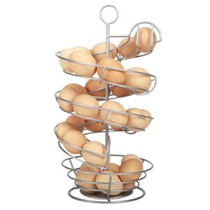 QUTREY Silver Metal Egg Holder Countertop, Spiral Design Egg Skelter Dispenser Rack with Egg Storage Basket for Kitchen