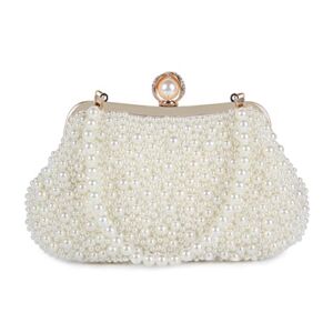 Oweisong Pearl Clutch Purses for Women Wedding Crystal Beaded Evening Clutch Bag Bridal Sparkling Party Shoulder Handbag