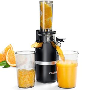 CRANDDI Super Mini Juicer Machines, 110v, 100w Slow Masticating Juicer Easy to Clean, Cold Press Juice Extractor with Brush and Reverse Function for Fruit Vegetable Juice, M-228 Black