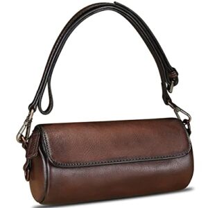 Genuine Leather Satchel for Women Vintage Purse Handmade Handbag Retro Crossbody Bag (Coffee)