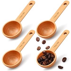 Sawysine 4 Pieces Coffee Scoop Wooden Coffee Spoon in Beech, Wood Coffee Measure Scoop Wooden Tablespoon for Measuring Coffee Beans or Tea Home Kitchen Accessories (10 ml)