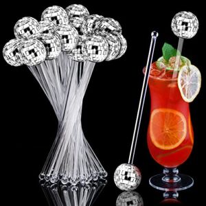 24 Pcs Disco Balls Cocktail Stirrers Plastic Round Top Swizzle Sticks Cake Pops Mirror Ball Coffee Beverage Stirrers for Home Bar Coffee Shop Use(Transparent)