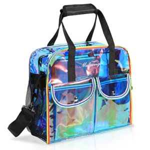 MOFASVIGI Clear Bag Stadium Approved, 12x6x12 Clear Tote Transparent Holographic Crossbody Shoulder Bag Waterproof Handbag for School, Work, Concerts, Sports, Travel （Purple）