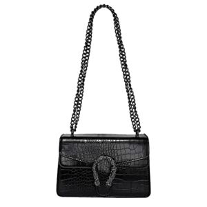 Gxamz Women Crocodile Pattern Leather Crossbody Shoulder Bag Retro Clutch Handbag with Chain Satchel Bag (Black)