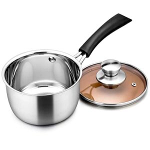 LIANYU 2QT Saucepan with Lid, 2 Quart Stainless Steel Sauce Pan, Small Pot Soup Milk Pan for Home Kitchen Restaurant, Long Heatproof Handle, Dishwasher Safe