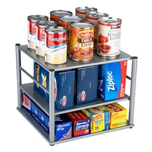 Kitchen Cabinet Organizer – Full Metal 3-Tier Pantry Organizer with Adjustable Shelves – Kitchen Pantry Foil and Plastic Wrap Organizer for RV, Camper, Home Organization and Storage – 12 x 11.25 inch