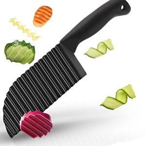 Crinkle Cutter – 2.9″ x 11.8″ 420 Stainless Steel Waves French Fries Slicer, Save-effort Handheld Chipper Chopper, Home Kitchen Vegetable Chip Blade Cooking Tools