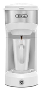 BELLA Dual Brew Single Serve Coffee Maker, Brews both Kcup and Ground Coffee, Large 14oz Capacity, Easy One Touch, Auto Shutoff, White