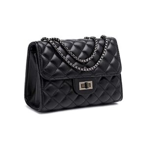 CEDDEOS Quilted Black Crossbody Bags Purses for Women, Small Handbags PU leather Shoulder Ladies Stylish Clutch Satchels Evening bag with Chain Strap