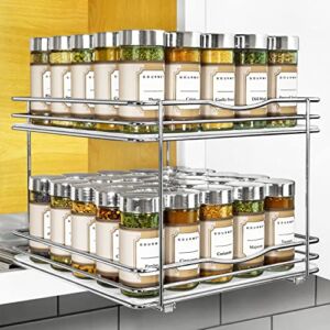LYNK PROFESSIONAL® Pull Out Spice Rack Organizer for Cabinet – Slide Out Vertical Spice Rack – 10-1/4 inch Wide Sliding Spice Organizer Shelf – Double, Chrome