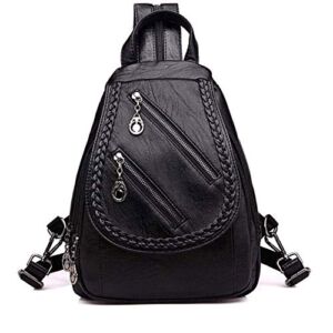 Satchels 2020 Women’s PU Leather Backpack School Bag Classic Black Waterproof Travel Multi-Function Shoulder Bag (Color : Black)