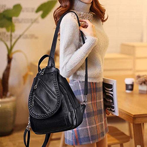 Satchels 2020 Women’s PU Leather Backpack School Bag Classic Black Waterproof Travel Multi-Function Shoulder Bag (Color : Black) | The Storepaperoomates Retail Market - Fast Affordable Shopping