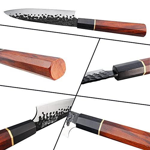 Japanese Chef Knife 6 inch, handmade forging kitchen knife, 9CR18MOV Clad Steel Octagon Wooden Handle, for Home&Restuarant with Gift Box | The Storepaperoomates Retail Market - Fast Affordable Shopping