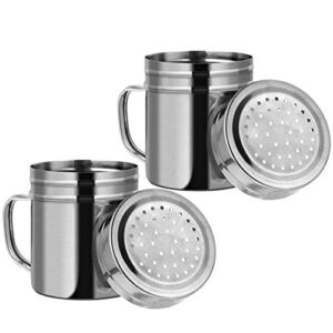DOITOOL Powdered Sugar Shaker Duster- 2pcs Stainless Steel Shaker with Handle- Salt and Pepper Shakers Dredge Shaker for for Kitchen BBQ Restaurant Supplies