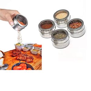 Magnetic Spice Jars – Stainless Steel Magnetic Spice Storage Jar Tins Container, Storage Magnet Spice Containers for Home Kitchen Spice Jars Supplies (4PC)