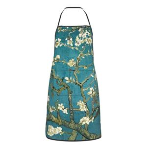 Almond Blossoms by Vincent Van Gogh Waterproof Bib Apron Extra Long Ties, With 2 Pockets, for Women Men Chef Home Baking BBQ Gardening Kitchen Cooking Aprons Gifts