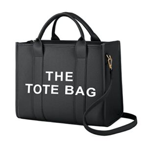 JQAliMOVV The Tote Bags for Women – Large PU Leather Tote Bag Trendy Travel Tote Bag Handbag Top-Handle Shoulder Crossbody Bags (Black)