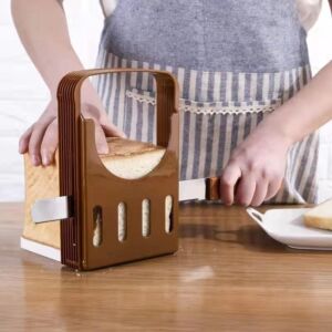 Bread Slicer,Bread Slicer for Homemade,Bread Loaf Cutter Machine – Foldable Adjustable Brown Plastic Bread Machine，Kitchen Fittings be used for Sandwich Cutter toast Bagel Slicer