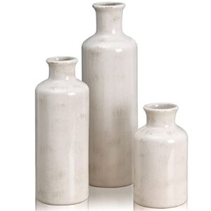 CUCUMI 3pcs Ceramic Vase Set, White Vases for Decor Modern Farmhouse Home Living Room Decor, Boho Flower Vases for Shelf, Mantel, Centerpieces, Kitchen, Coffee Table Decor