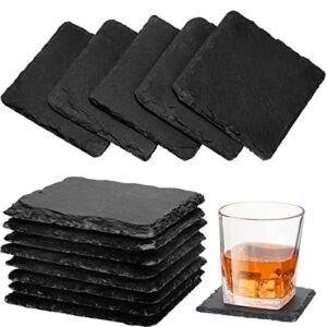Gandeer 24 Pcs 4X 4 Inch Drink Coasters Slate Rustic Black Cup Rough Edge Square for Coffee Table Kitchen Home Bar Apartment Housewarming Gifts, Gray