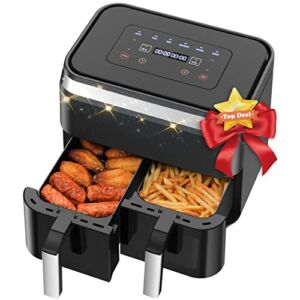 10Qt 6-in-1 Dual Basket Air Fryer, 2 Independent Air Fry Baskets, ClearCook Windows, Easy-to-Control Panel, Roast, Broil, Dehydrate & More for Quick & Easy Meals, Nonstick & Dishwasher-Safe Basket