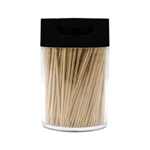 Sihuuu 1 Pack Toothpick Holder with 500 Natural Bamboo Toothpicks for Teeth Cleaning Plastic Toothpick Dispensers with Pour Holes Unique Home Design Decor Black
