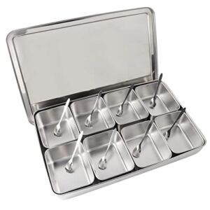 8 Grids Spice Jars, Aluminium Alloy Seasoning Box Condiment Storage Containers Silver for Hotel Restaurant Home Kitchen Utensils