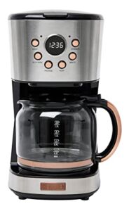 HADEN 75106 Heritage Innovative 12 Cup Capacity Programmable Vintage Retro Home Countertop Coffee Maker Machine with Glass Carafe, Steel/Copper