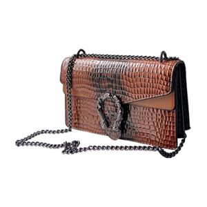 GLOD JORLEE Trendy Chain Crossbody Bags for Women – Double Mermaid Arch Leather Shoulder Satchel Bag Evening Clutch Purse Handbags (brown)