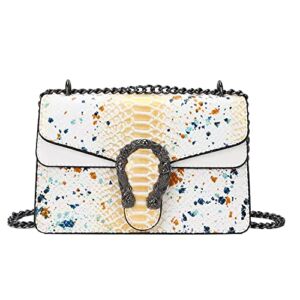 GLOD JORLEE Trendy Chain Crossbody Bags for Women – Luxury Snake-Printed Leather Shoulder Satchel Bag Evening Clutch Purse Handbags (white)