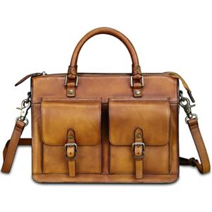 Genuine Leather Satchel Purse for Women Vintage Handmade Top Handle Handbag Retro Messenger Crossbody Bag (Brown)