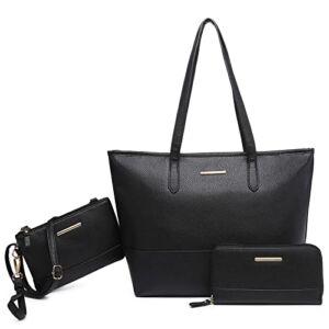 Vansarto Handbags and Purses for Women Large Tote Bag Top Handle Satchel Shoulder Bag 3pcs Purse Set, Black