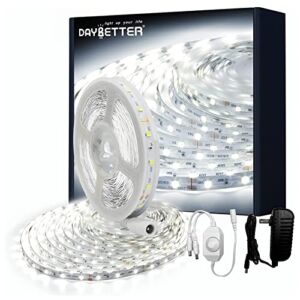 DAYBETTER White LED Strip Light, 32.8ft Dimmable led Strip, 6500K 12V Light Strips, 600 LEDs 2835 Tape Lights for Bedroom, Kitchen, Mirror, Home Decoration