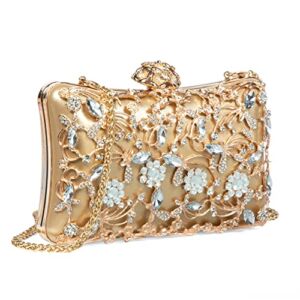 Clutch Purses for Women Fancy Evening Bags Formal Classy Wedding Floral Bridal Evening Clutch Crystal Purse Gold