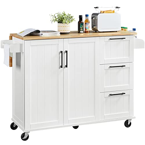 Yaheetech Kitchen Cart with Drop-Leaf Countertop, Kitchen Island on 5 Universal Wheels with Storage Cabinet and 3 Drawers for Dinning Room, L53xW18xH36 in, White | The Storepaperoomates Retail Market - Fast Affordable Shopping