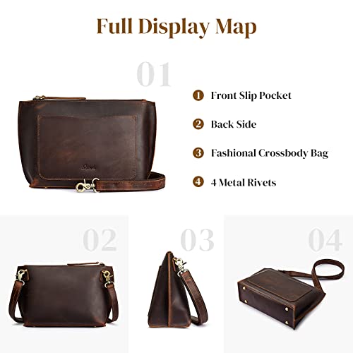 S-ZONE Women Genuine Leather Crossbody Bags Purses Vintage Shoulder Bag Fashion Handbags(Dark Brown) | The Storepaperoomates Retail Market - Fast Affordable Shopping